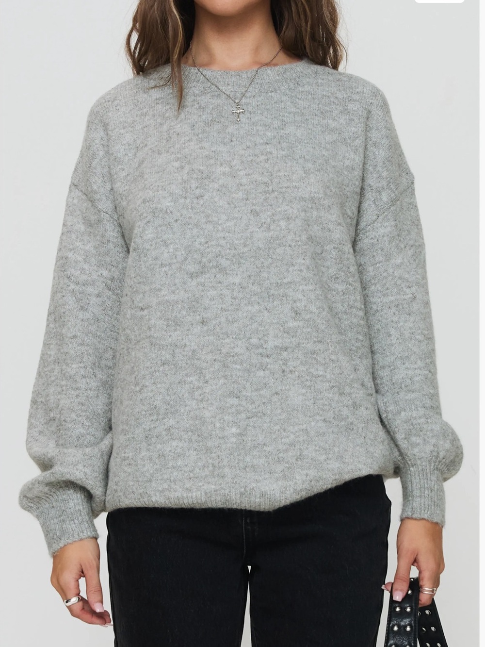 Princess Polly Heather oversized Grey Cozy Crewneck Sweater